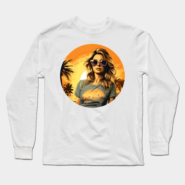 Summer Surfer Girl Long Sleeve T-Shirt by BarnesPrintHub